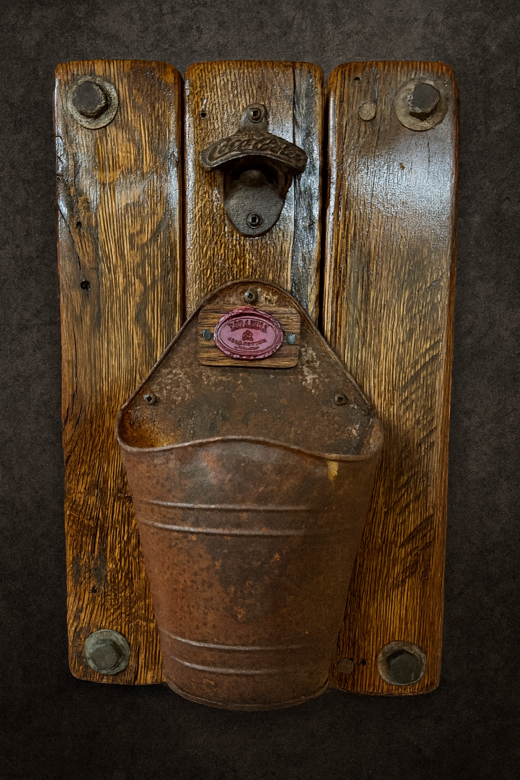 Rustic Wall-Mounted Bottle Opener with Cap Catcher – Vintage Farmhouse Bar Decor