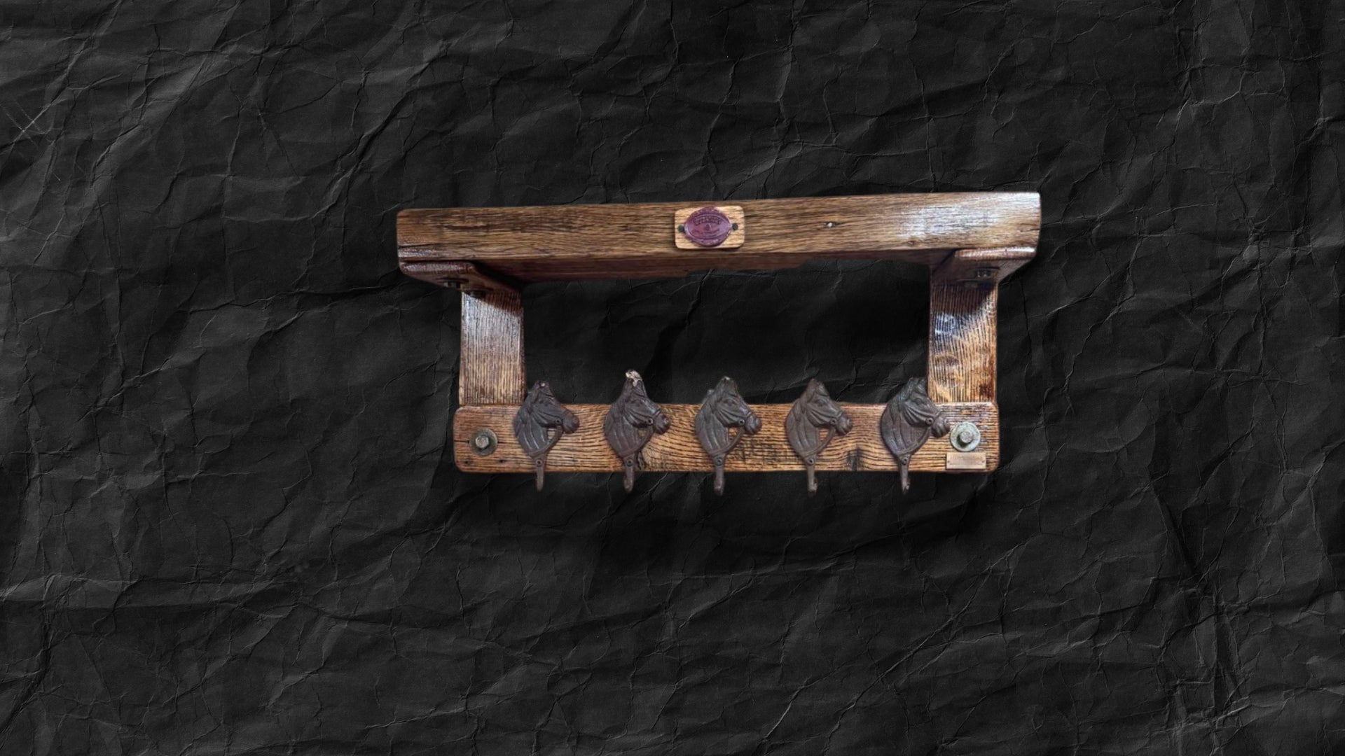 Rustic Oak Coat Rack | Handcrafted Horse Head Hooks – Western Farmhouse Décor