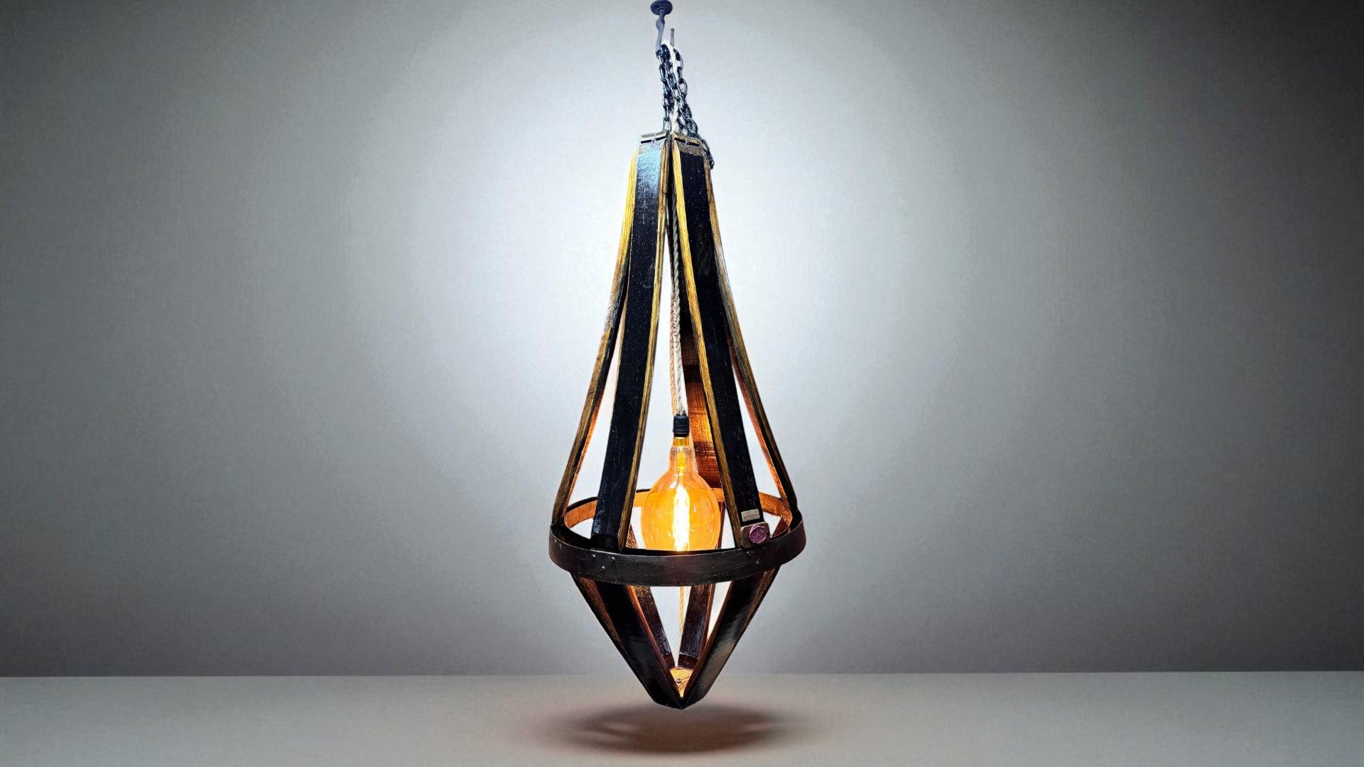 Rustic Wine Barrel Chandelier – Handmade from Reclaimed Oak Wood & Metal