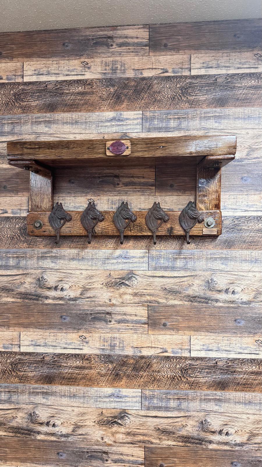 Rustic Oak Coat Rack | Handcrafted Horse Head Hooks – Western Farmhouse Décor