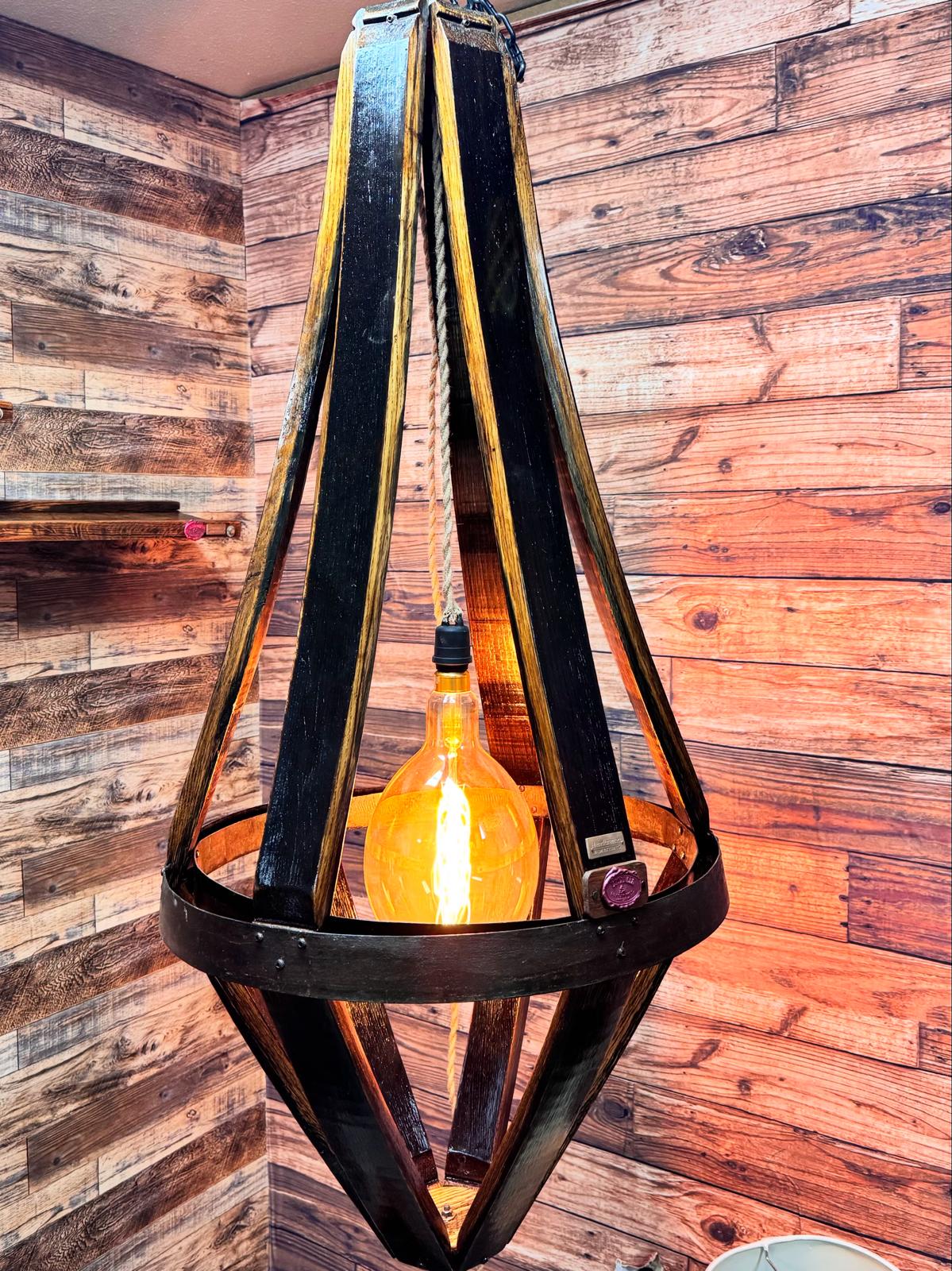 Rustic Wine Barrel Chandelier – Handmade from Reclaimed Oak Wood & Metal