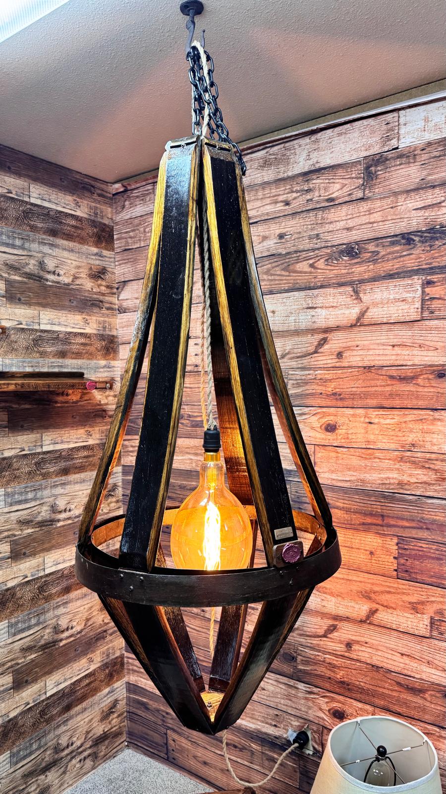 Rustic Wine Barrel Chandelier – Handmade from Reclaimed Oak Wood & Metal