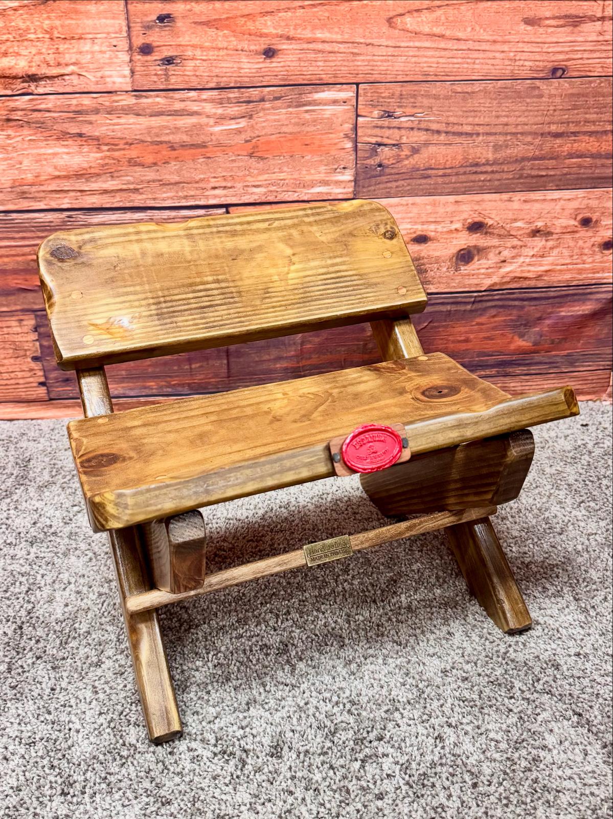 Handmade Rustic Folding Oak Stool | Portable Wooden Bench for Home, Camping & Cabin Décor