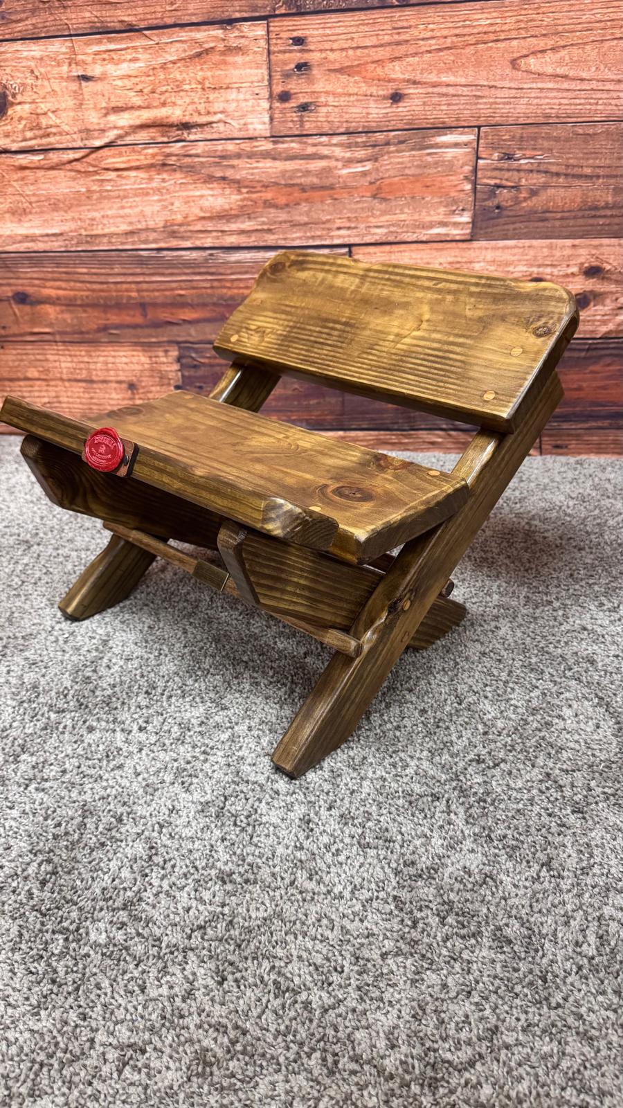 Handmade Rustic Folding Oak Stool | Portable Wooden Bench for Home, Camping & Cabin Décor