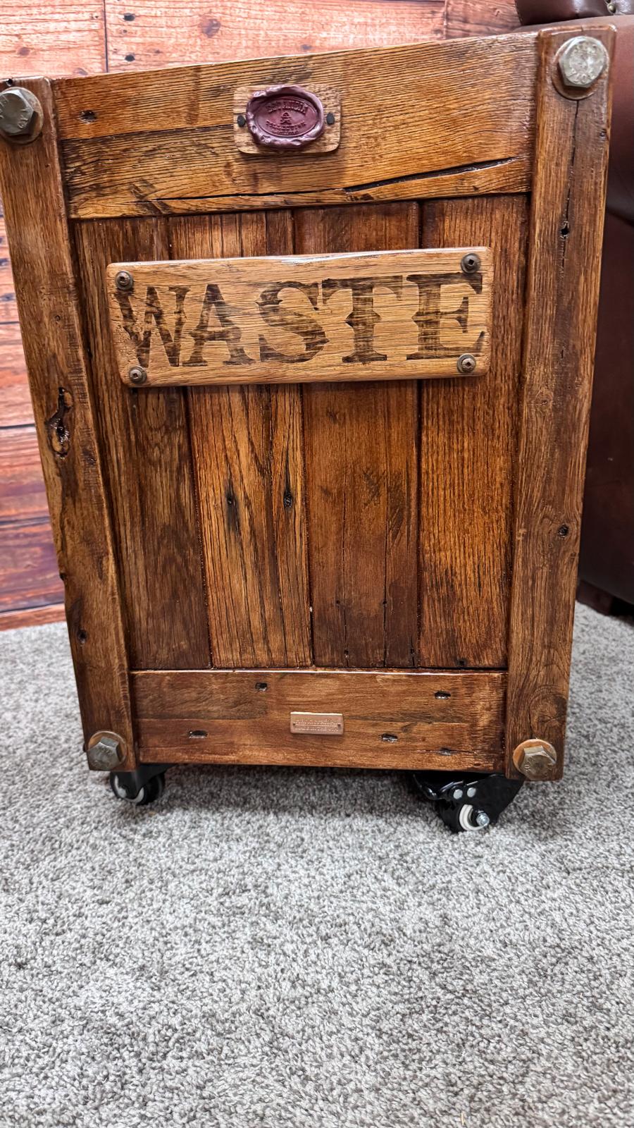 Rustic Reclaimed Wood Trash Bin with Wheels – Handmade Farmhouse Waste Container