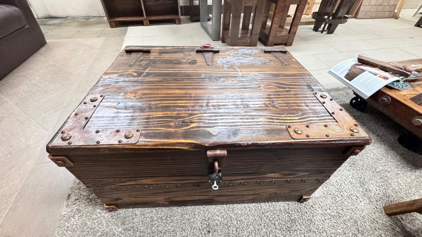 Rustic Handmade Wooden Trunk with Iron Hardware – Vintage Farmhouse Storage Chest
