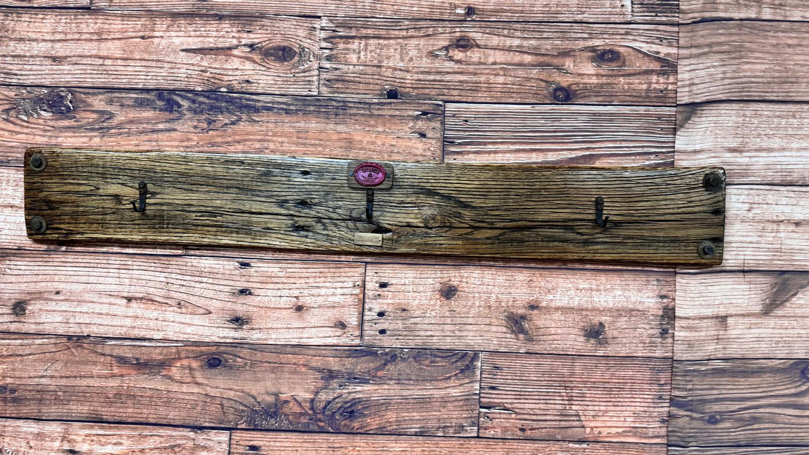 Rustic Oak Wall Rack with Metal Hooks – Handmade Kitchen & Home Organizer