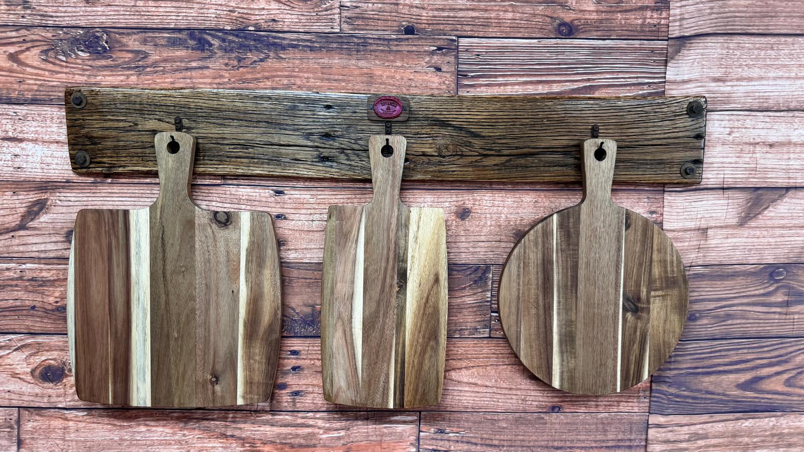 Rustic Oak Wall Rack with Metal Hooks – Handmade Kitchen & Home Organizer