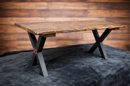 Handcrafted Live Edge Oak Bench with Black Metal X Legs