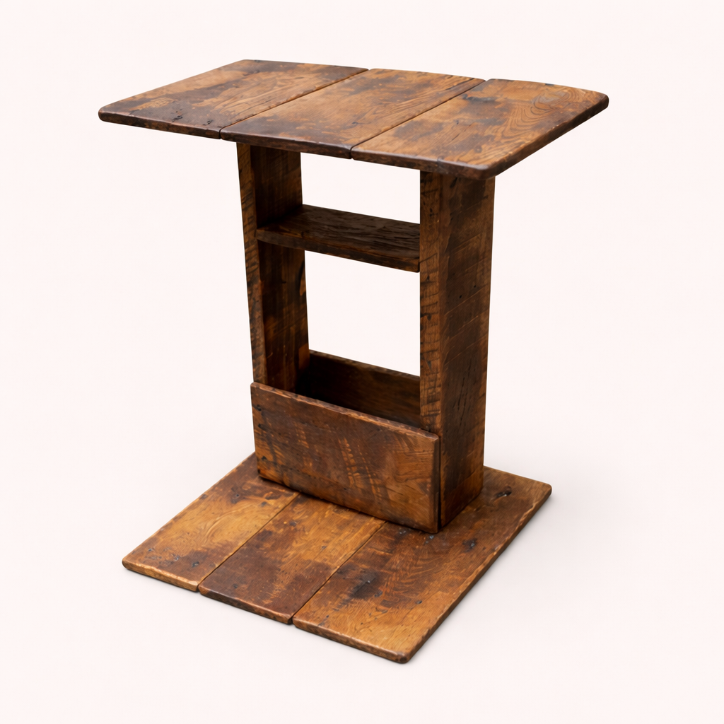 Rustic Solid Wood Side Table with Magazine Holder – Handmade Side Table 15 1/2” x 12 1/8”