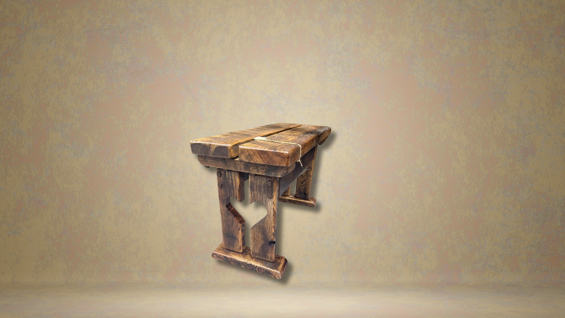Rustic Solid Oak Bench – Handmade Vintage Stool with Heart Cutout | Farmhouse & Cabin Decor