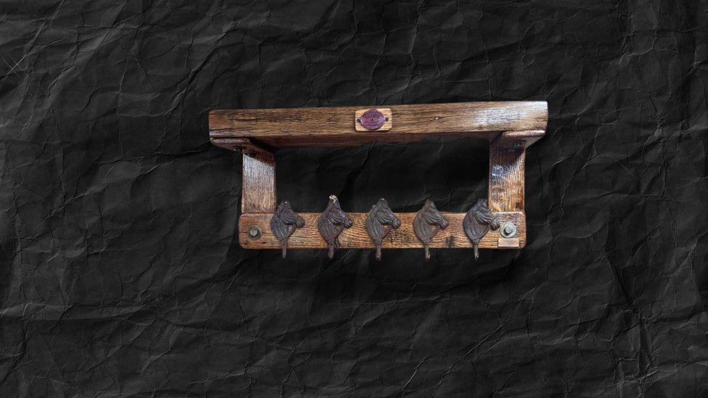 Rustic Oak Coat Rack | Handcrafted Horse Head Hooks – Western Farmhouse Décor