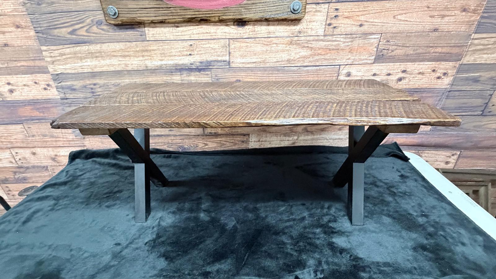 Handcrafted Live Edge Oak Bench with Black Metal X Legs