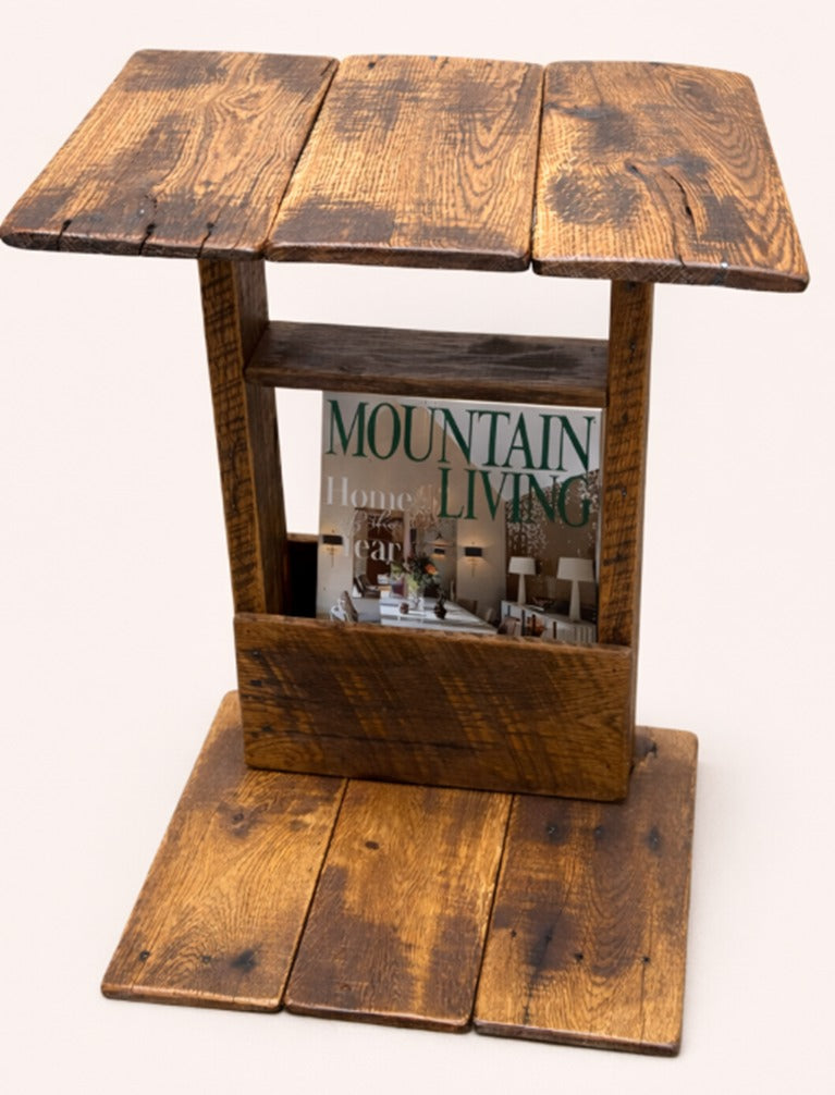 Rustic Solid Wood Side Table with Magazine Holder – Handmade Side Table 15 1/2” x 12 1/8”
