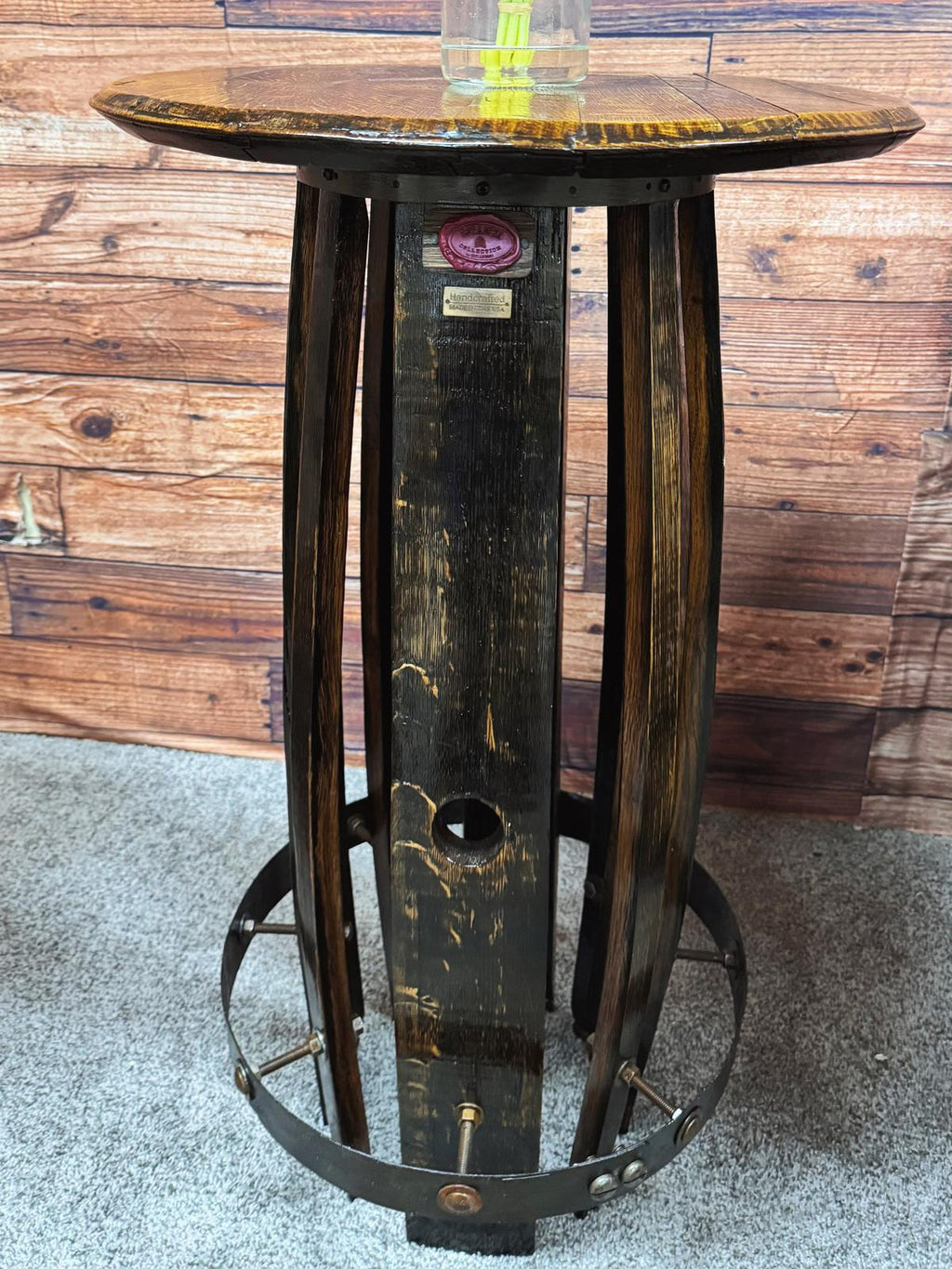 Rustic Oak Whiskey Barrel Side Table – Handmade from Reclaimed Wood & Metal Hoops