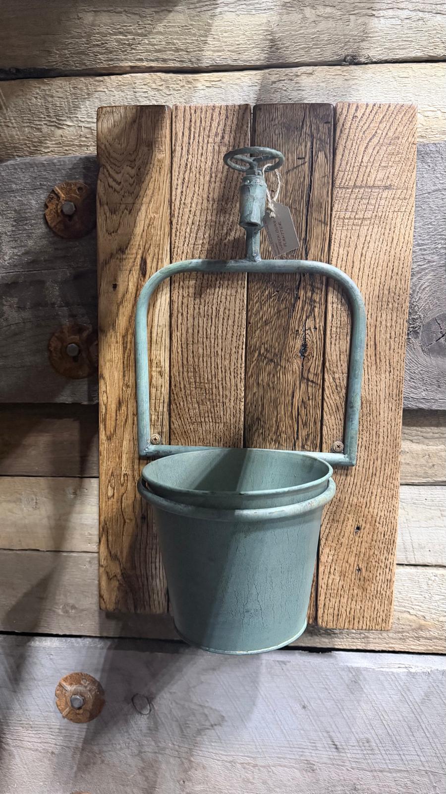 Rustic Wall Planter with Vintage Faucet | Farmhouse Wood & Metal Wall Decor