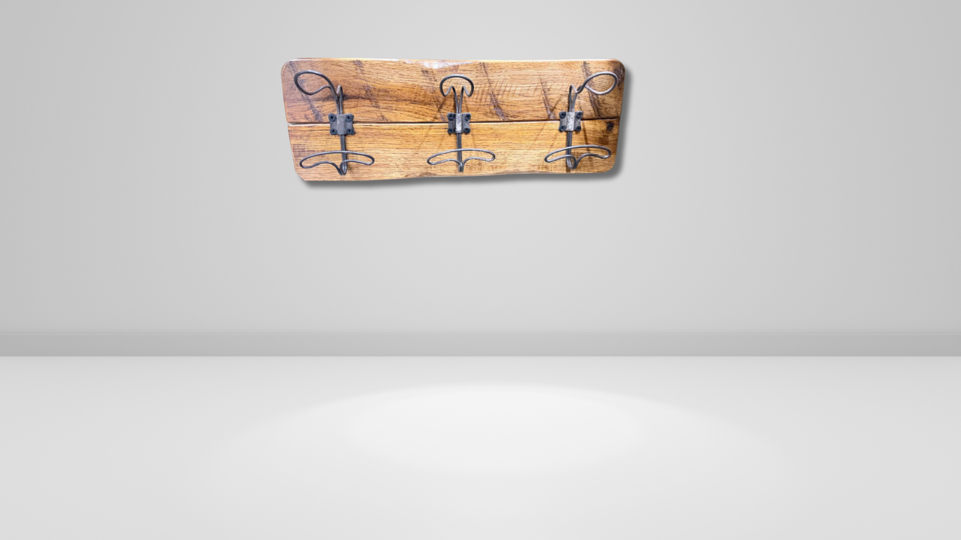 Rustic Solid Oak Wall Rack with 3 Vintage Metal Hooks – Handmade Farmhouse Decor for Home or Business